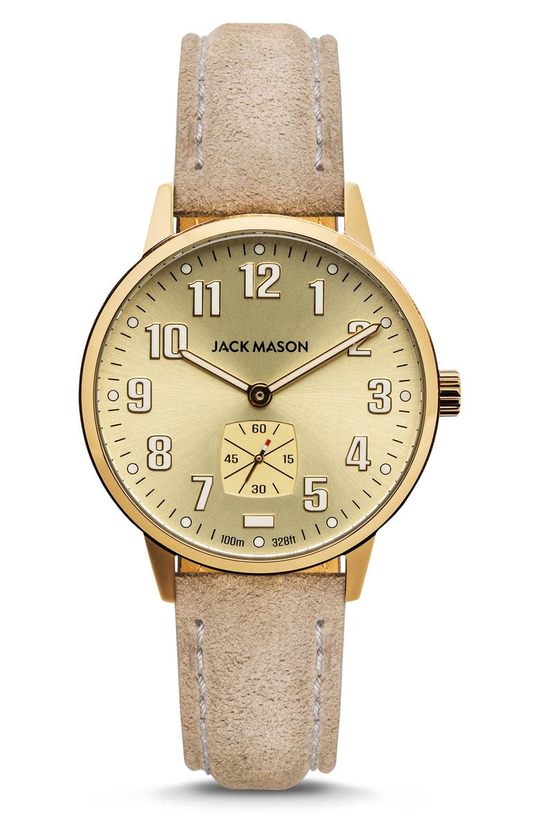 Jack Mason Field Sub Second Leather Strap Watch, 38mm, Main, color,