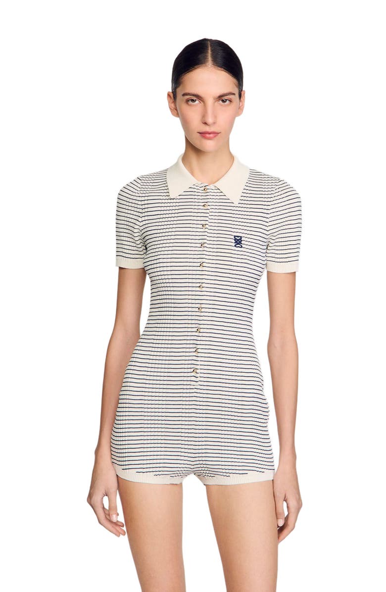 SANDRO Striped knit jumpsuit, Main, color, 
