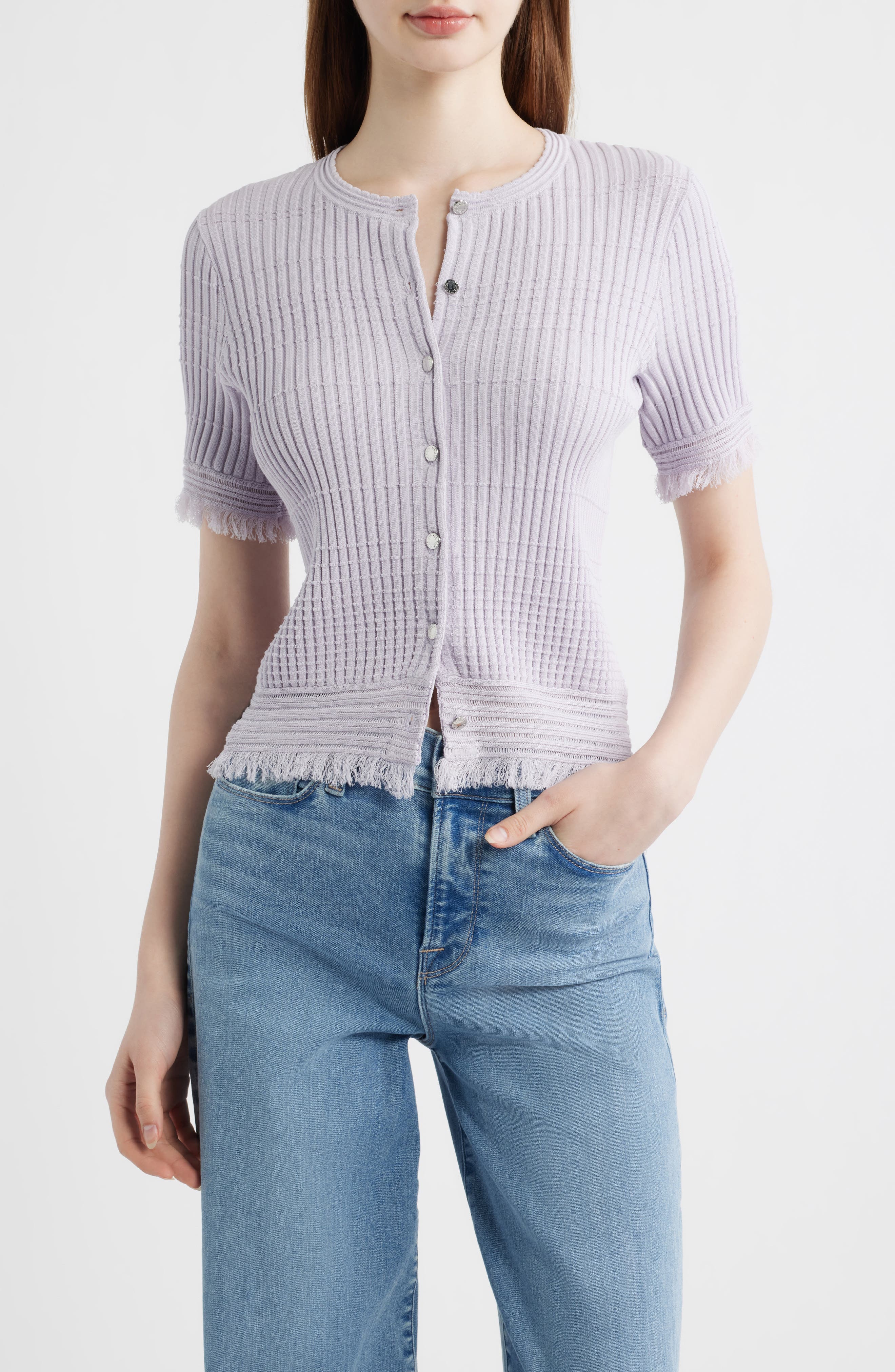 Ayan Fringe Trim Rib Cardigan - image 5