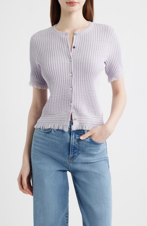 Ayan Fringe Trim Rib Cardigan