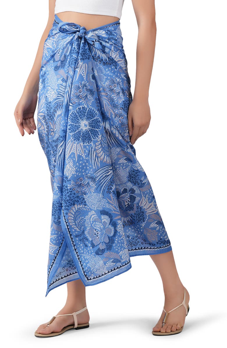 Vismaya Floral Cotton Scarf, Alternate, color, Navy