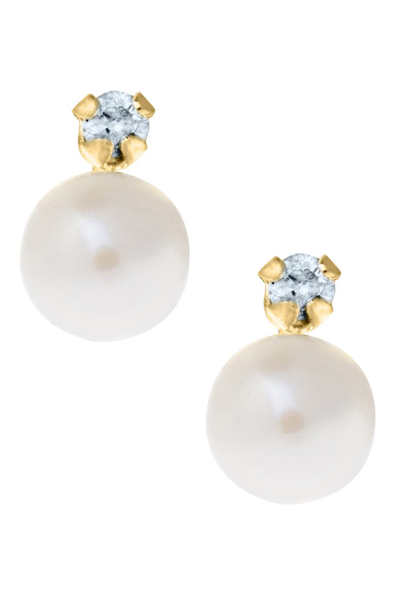 14k Gold Pearl & Diamond Stud Earrings, Alternate, color, GOLD
