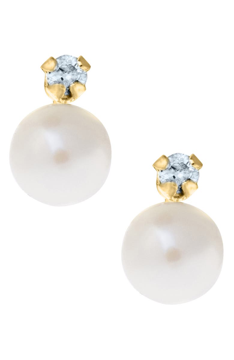 Mignonette 14k Gold Pearl & Diamond Stud Earrings, Alternate, color, Gold