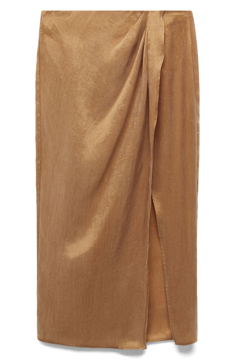 MANGO Side Slit Faux Wrap Skirt, Alternate, color, Tabacco Brown