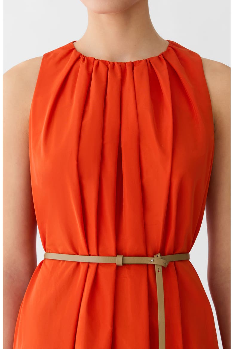 Belted Technical Taffeta Midi Dress, Alternate, color, ORANGE POPPY