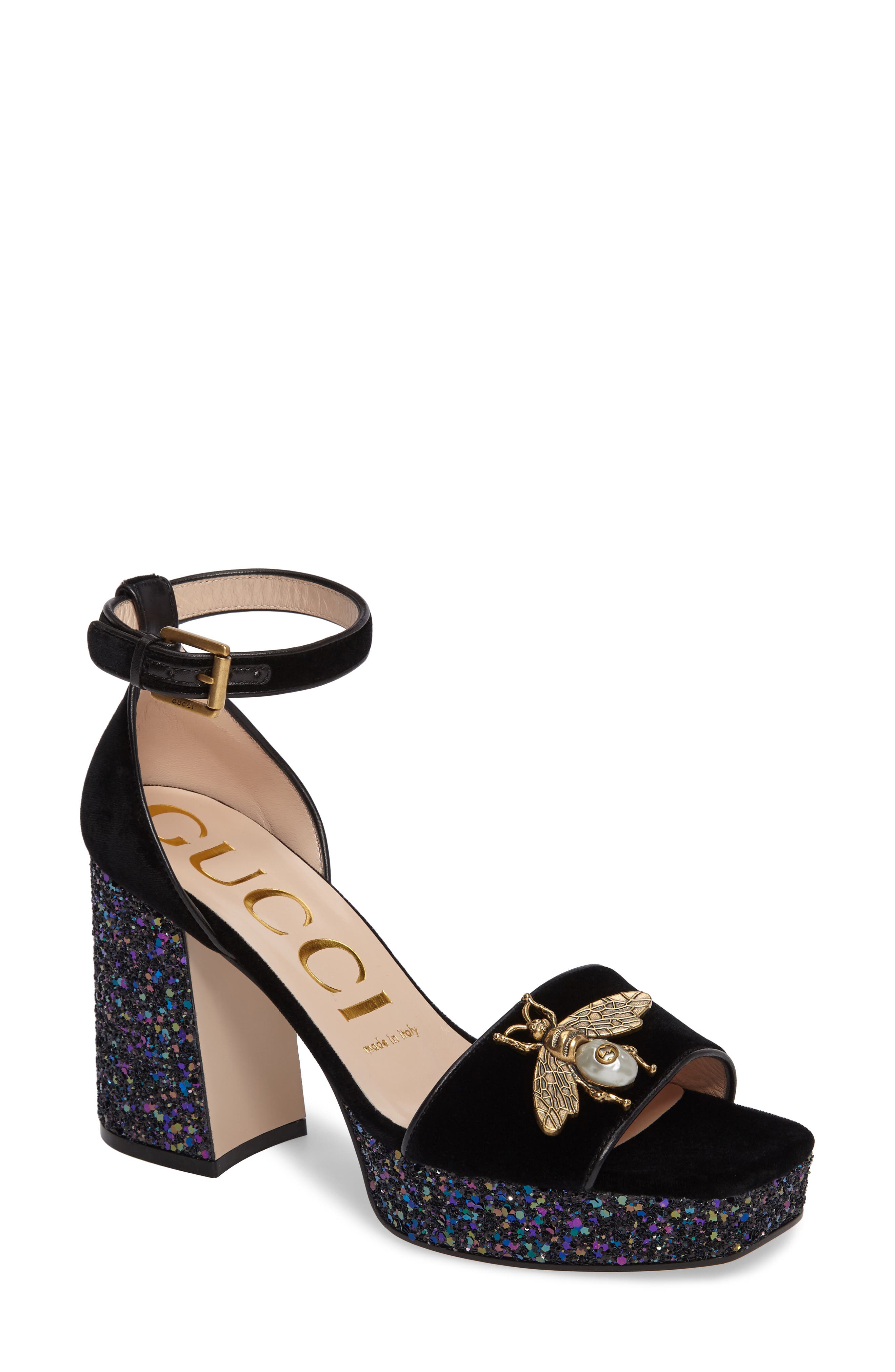 Gucci Soko Glitter Bee Platform Sandal, Main, color, 