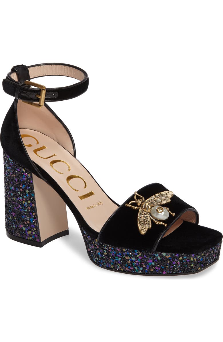 Gucci Soko Glitter Bee Platform Sandal, Main, color,