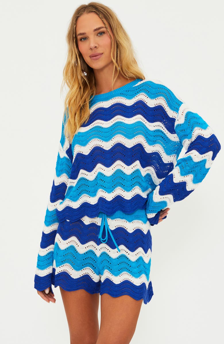 Beach Riot Beach Wavy Stripe Pointelle Cover-Up Sweater, Alternate, color,