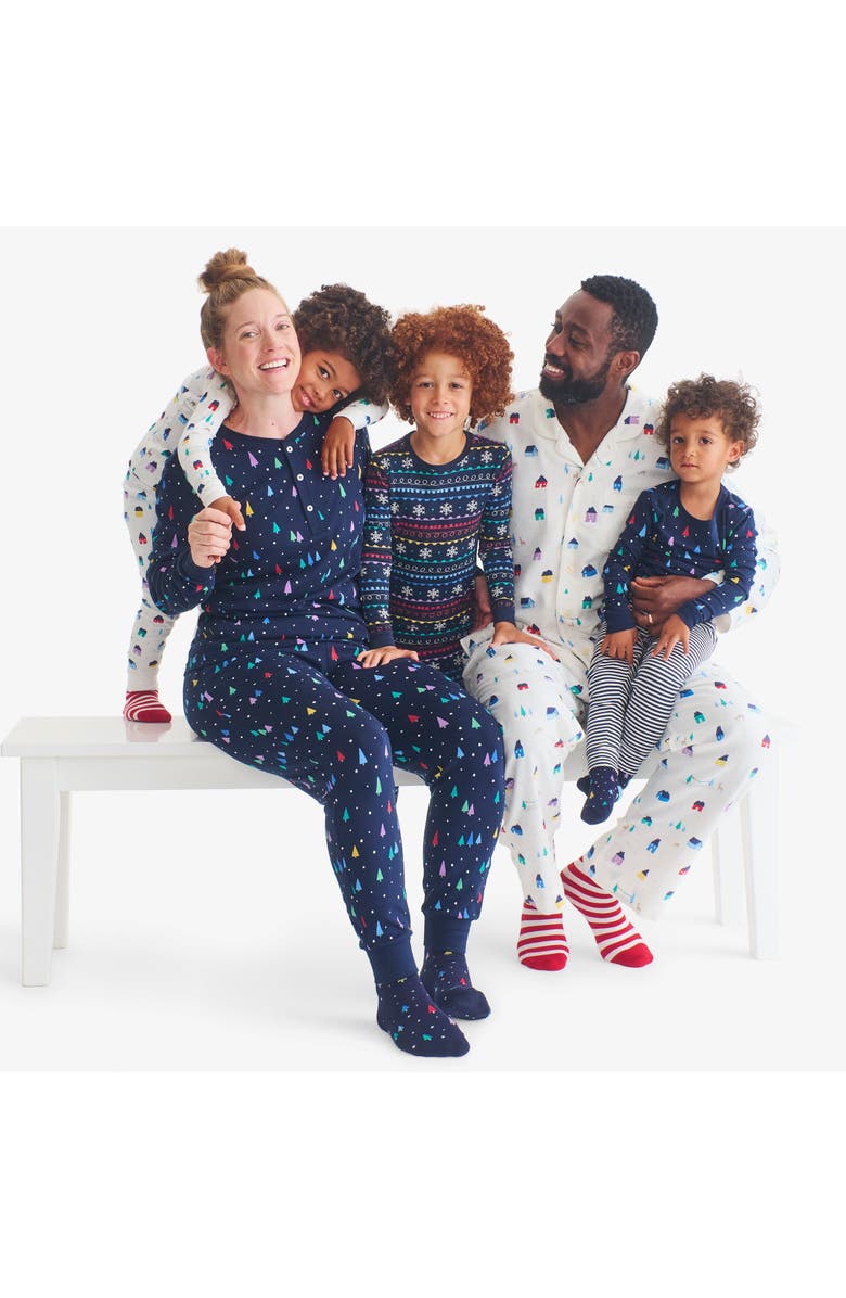 Primary Kids Organic Long Sleeve Pj Top In Holiday Prints, Alternate, color, Navy Rainbow Trees