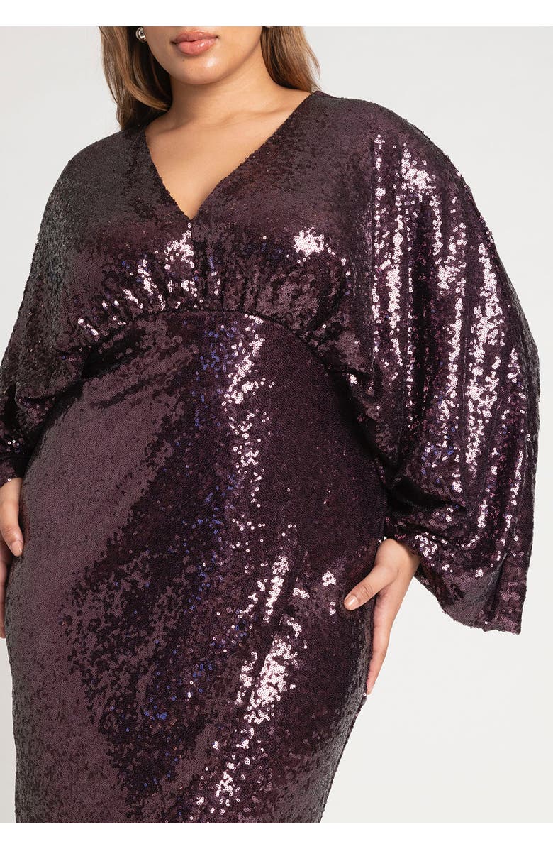 ELOQUII Dolman Sleeve Sequin Dress, Alternate, color, Plum Perfect