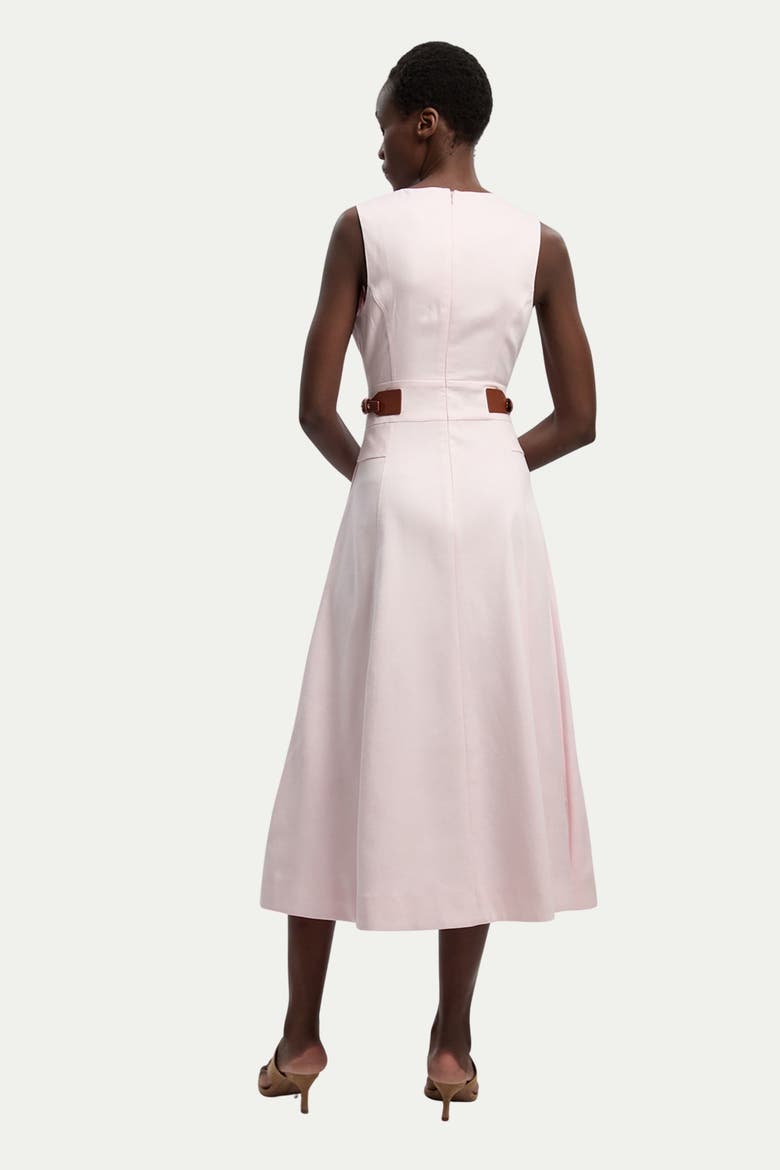 Fitted Belt Crew Neck Midi Dress, Alternate, color, Blush