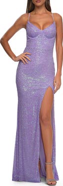 La Femme Line Sequin Stretch Prom Dress with Defined Cups