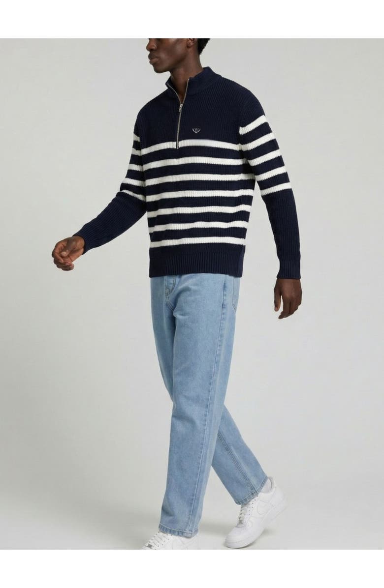 Walker & Hunt Huxley Striped Quarter Zip Sweater, Alternate, color, Navy