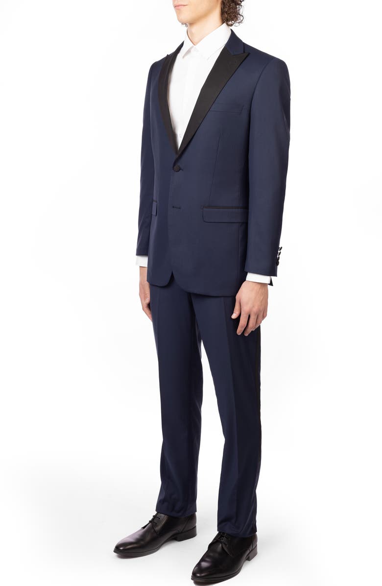 ZANETTI Black Slim Fit Mélange Tuxedo, Alternate, color, Navy