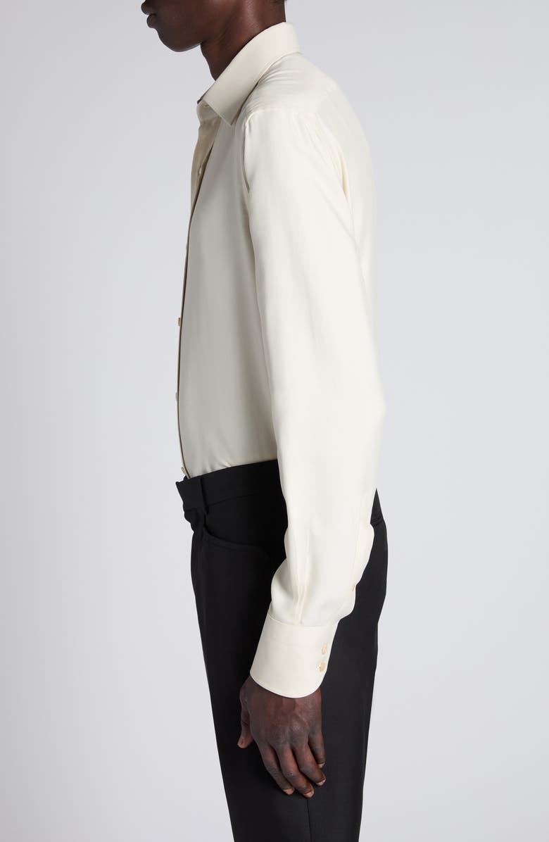 TOM FORD Classic Fit Silk & Curpo Twill Button-Up Shirt, Alternate, color, Canvas White
