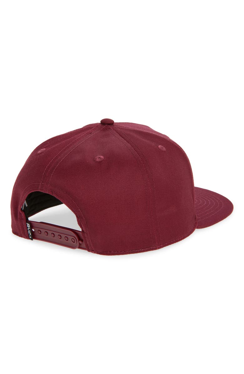 RVCA Standard Logo Patch Snapback Cap, Alternate, color, Burgundy
