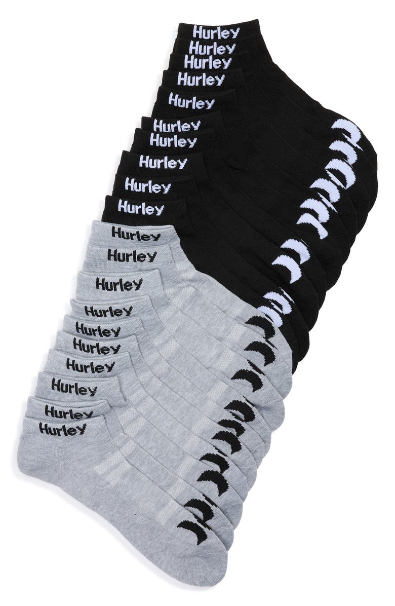 Hurley 10-Pack Half Terry Low Cut Socks, Main, color, Grey/ Black