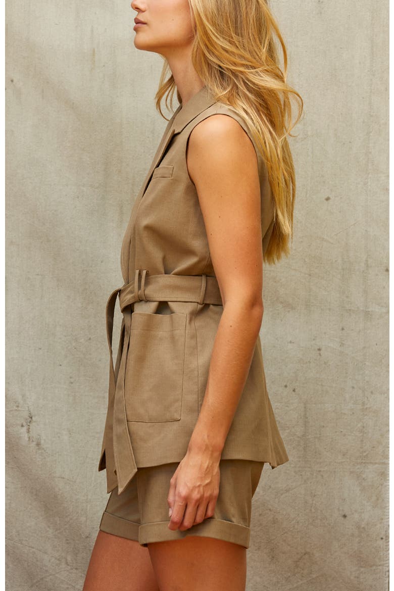 Belted Sleeveless Blazer, Alternate, color, Taupe