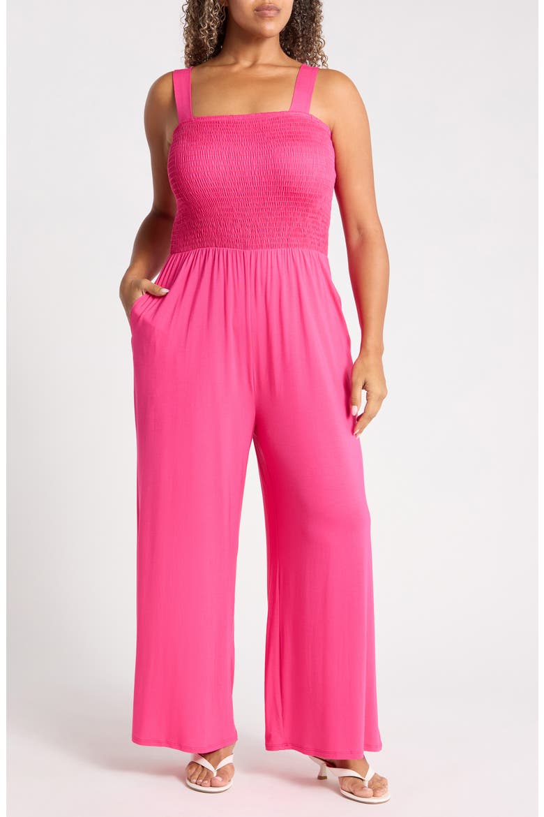 Smocked Wide Leg Jumpsuit, Main, color, DUSTY PINK