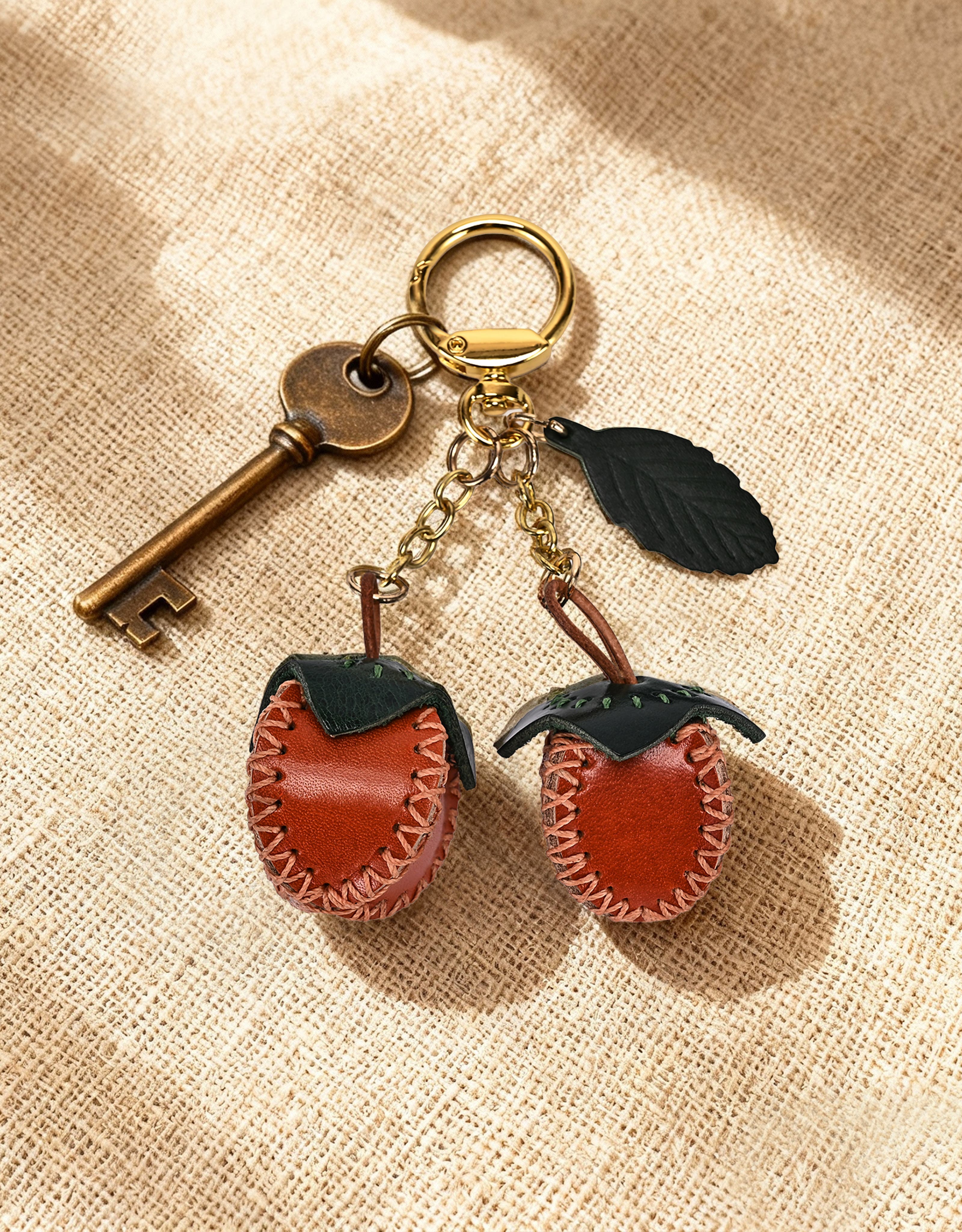 OLD TREND Simi Genuine Leather Mini Fruit Key Charm, Alternate, color, Caramel