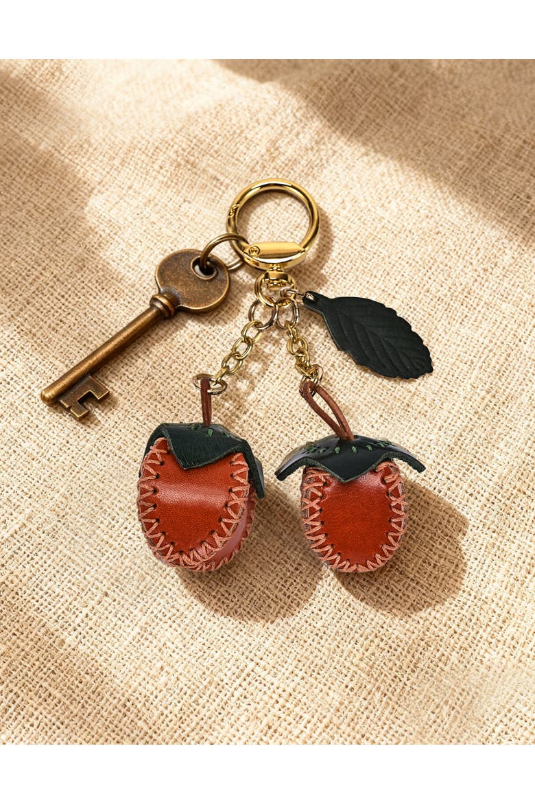 Simi Genuine Leather Mini Fruit Key Charm, Alternate, color, Caramel