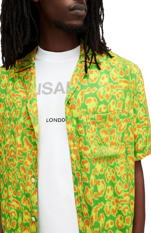 Allsaints Leopaz Animal Print Relaxed Fit Shirt In Lizard Green