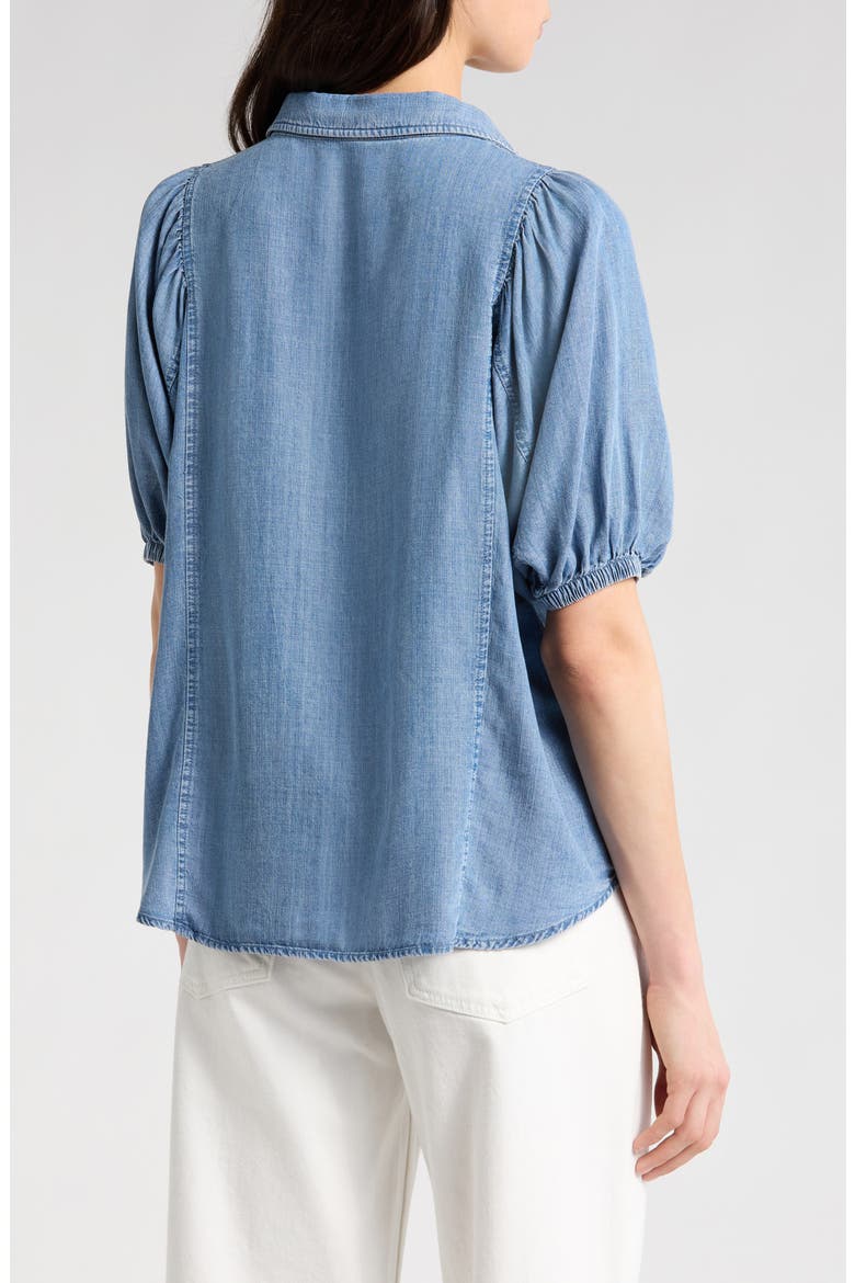 Violet Puff Sleeve Denim Shirt, Alternate, color, INDIGO