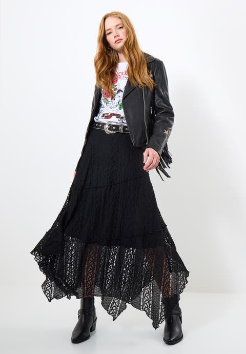 Stretch Lace Hanky Hem Maxi Skirt