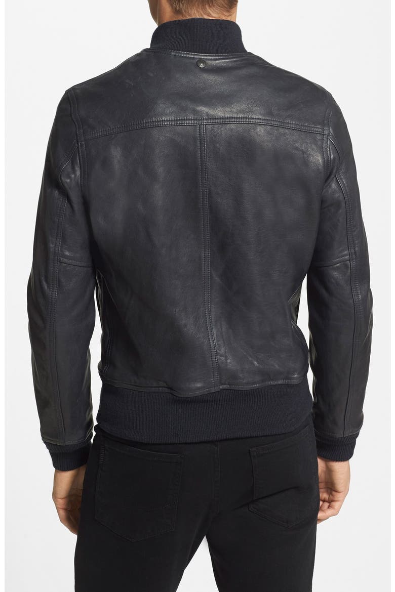 Perfecto Brand Trim Fit Leather A-1 Flight Jacket, Alternate, color, NAVY
