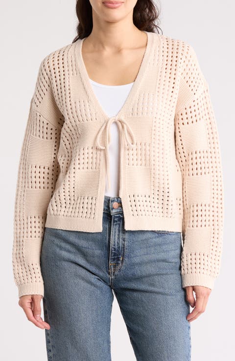 Tie Front Open Knit Cardigan