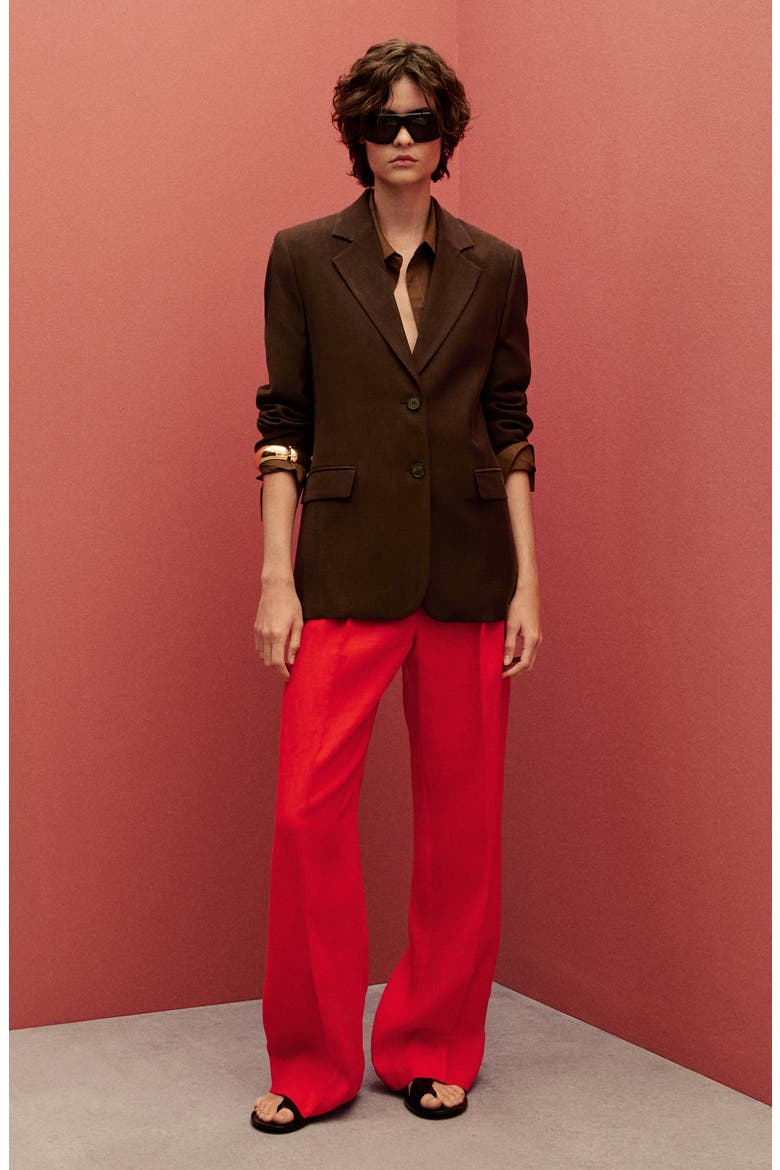 Limona Pleat Front Wide Leg Linen Pants, Alternate, color, RED