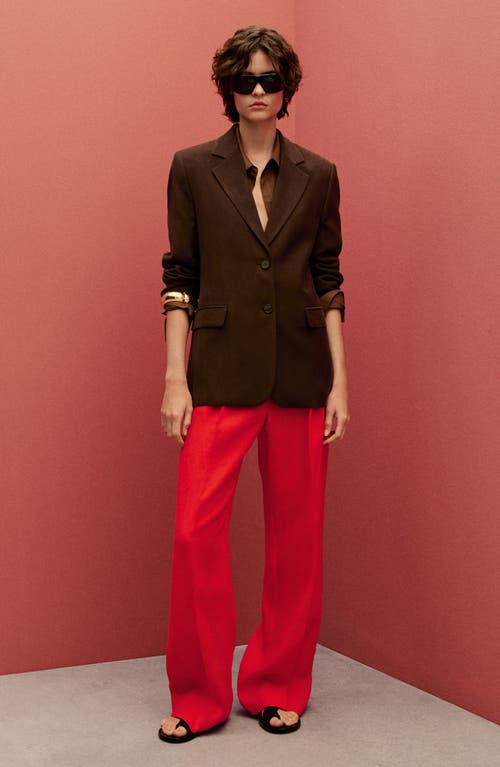 Mango Limona Pleat Front Wide Leg Linen Pants In Red