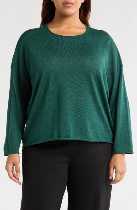 Jewel Neck Wool Sweater (Plus)