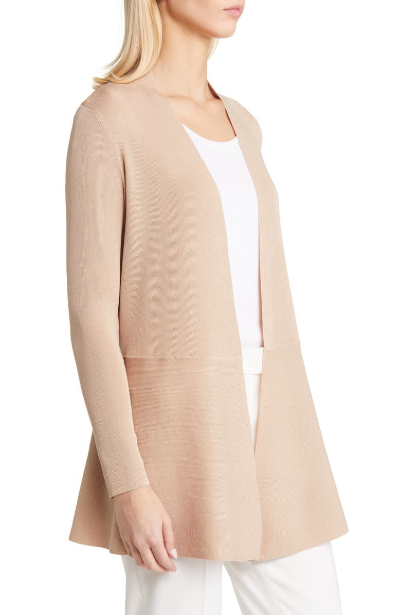 Anne Klein Peplum Long Cardigan, Alternate, color, Latte