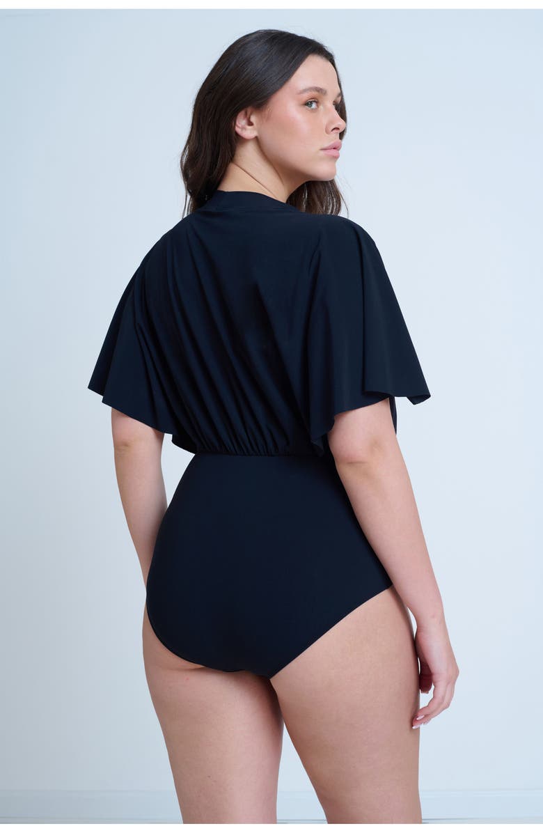 Gottex Modest Modest Sleeved Surplice Blouson One Piece, Alternate, color, Black