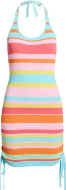 Kulani Kinis Drawstring Open Knit Halter Minidress