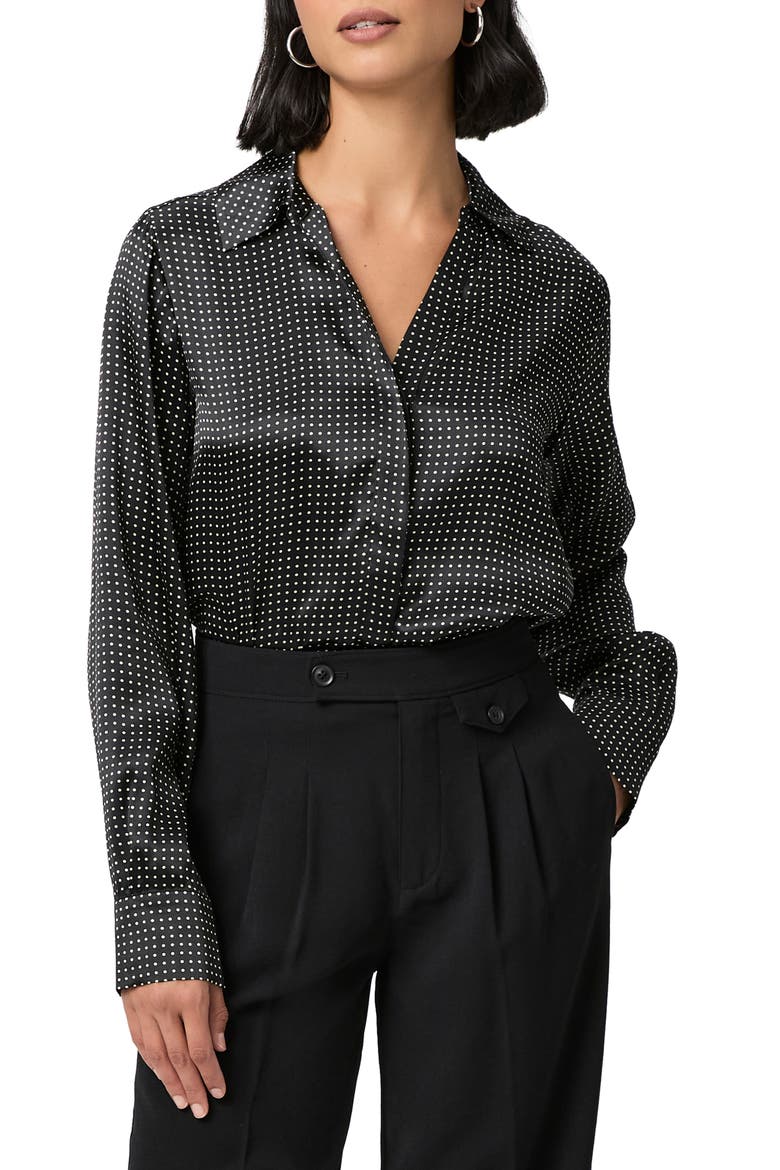 Palmer Silk Button-Up Shirt, Main, color, BLACK/TRAVERTINE