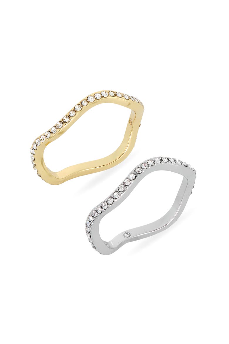 2-Pack Cubic Zirconia Wavy Band Rings, Main, color, CLEAR- GOLD- SILVER