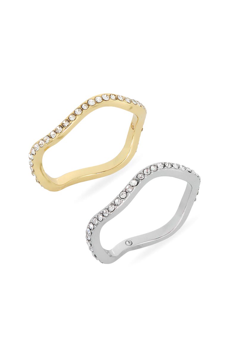 NORDSTROM RACK 2-Pack Cubic Zirconia Wavy Band Rings, Main, color, Clear- Gold- Silver