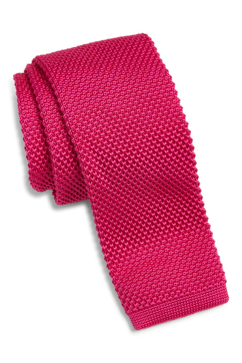 Fuchsia Knit Silk Tie, Main, color, PINK