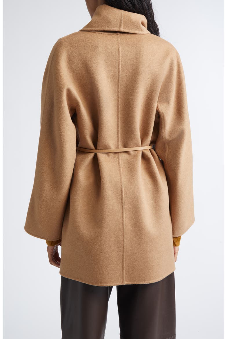 Abilita Fringed Camel Hair Belted Cape Jacket, Alternate, color, CAMEL