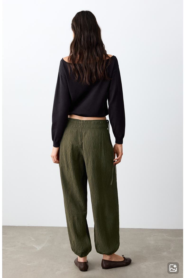 Texture Side Tie Balloon Pants, Alternate, color, KHAKI GREEN