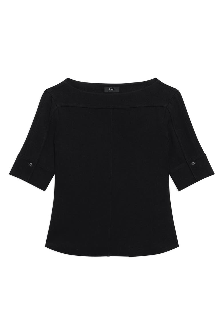 Elbow Sleeve Boat Neck Top, Alternate, color, BLACK
