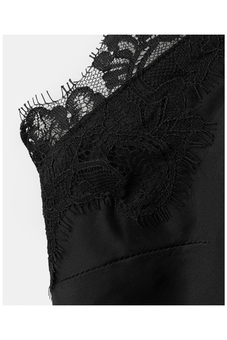 Lace Sleeveless Satin Maxi Dress, Alternate, color, BLACK
