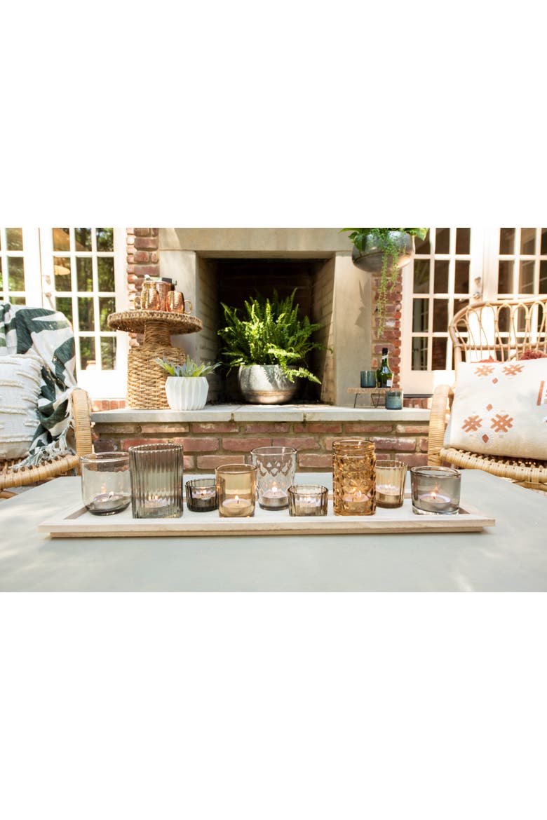 Round Glass Votive Holders on Wood Tray, Brown, Set of 10, Alternate, color, Brown