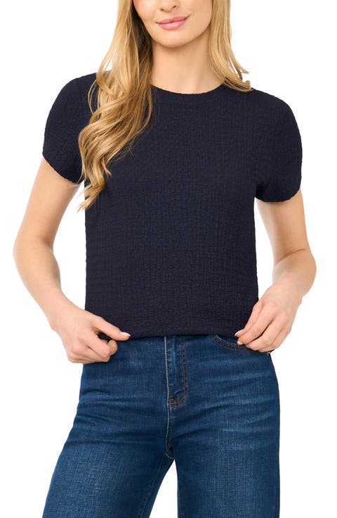 Halogen® Pucker Crewneck T-Shirt (Regular & Petite)