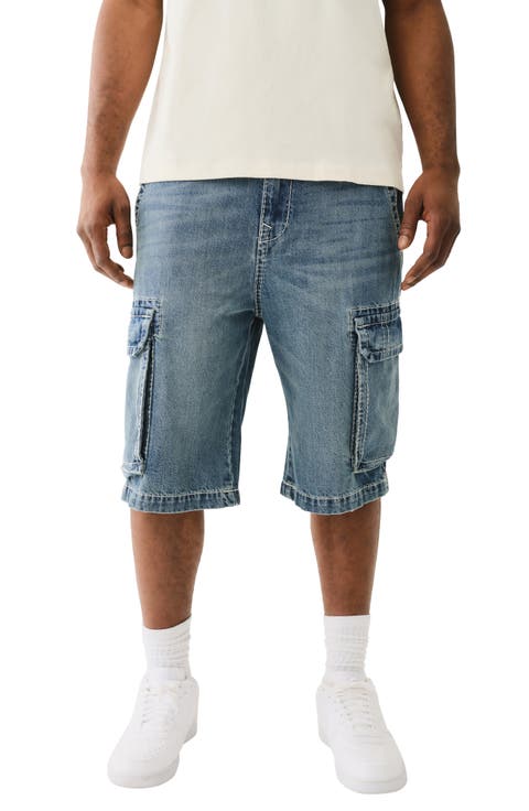 Vinny Ultra Baggy Denim Cargo Shorts (Blue Legend Medium Wash) (Regular & Big)