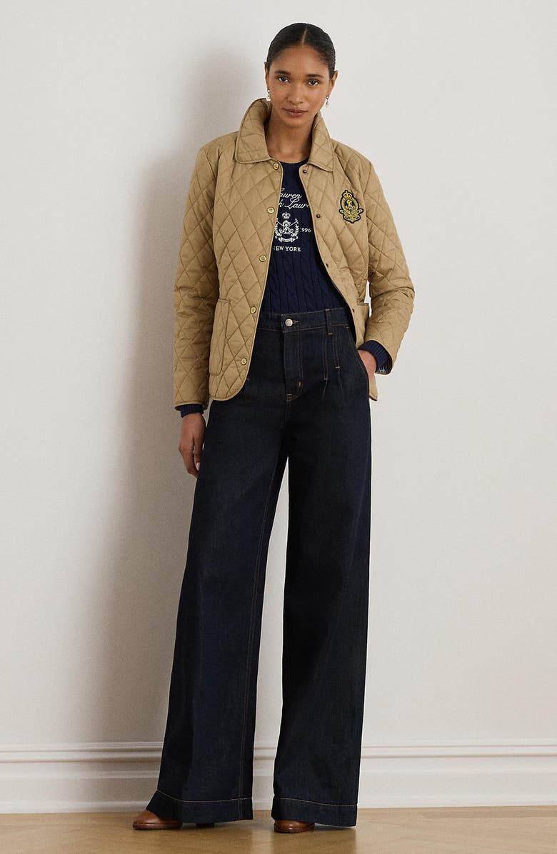 Lauren Ralph Lauren Crest Detail Quilted Jacket, Alternate, color, Birch Tan