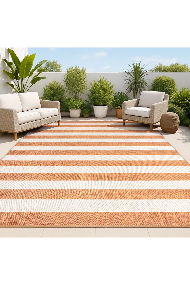 Negril Two-Tone Wide Stripe Indoor/Outdoor Area Rug, Alternate, color, Orange/Beige