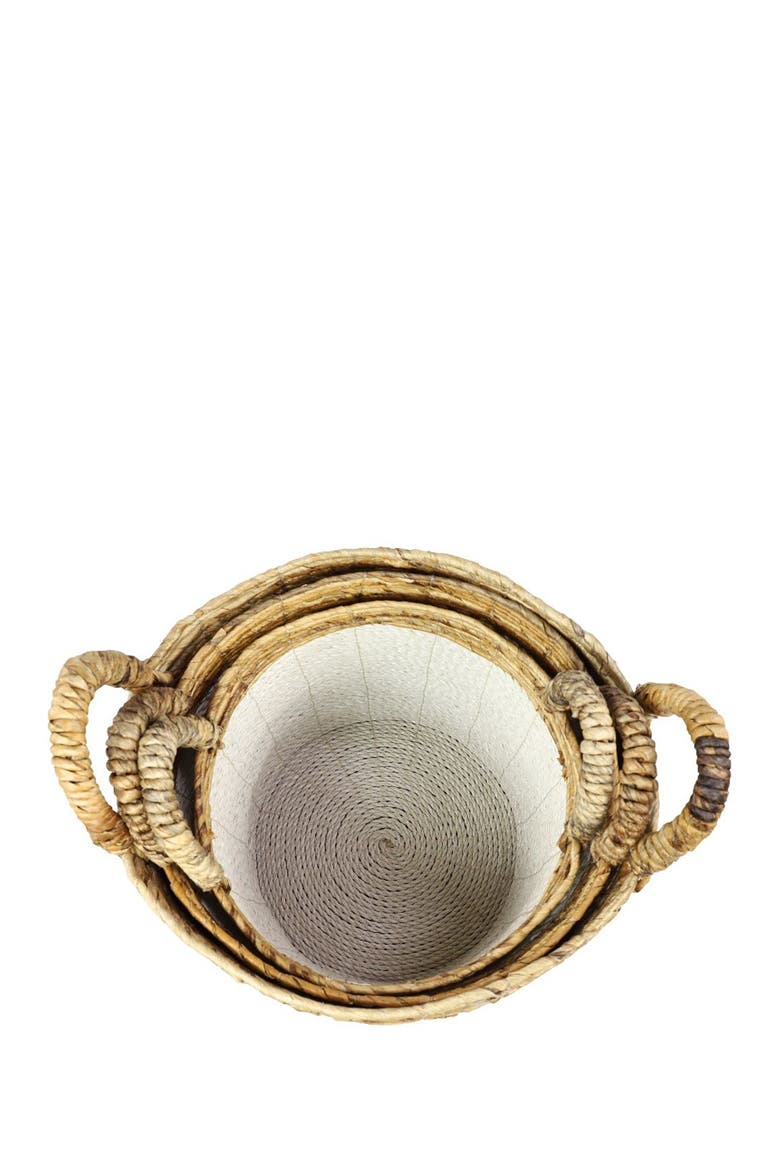 White Seagrass Handmade Two-Tone Storage Basket with Handles - Set of 3, Alternate, color, WHITE